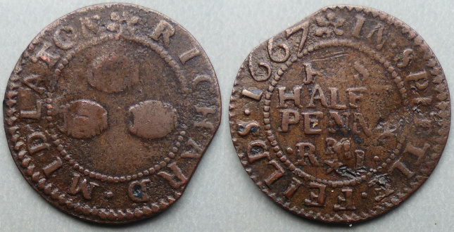 Spitalfields, Richard Midlaton 1667 halfpenny